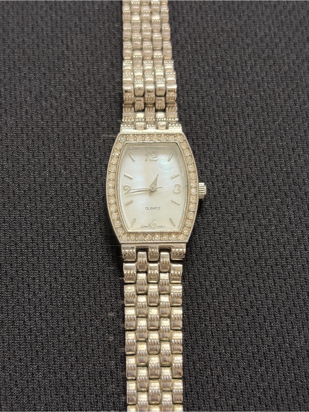 Silver Crystal-Accent Women's Quartz Watch - White Dial